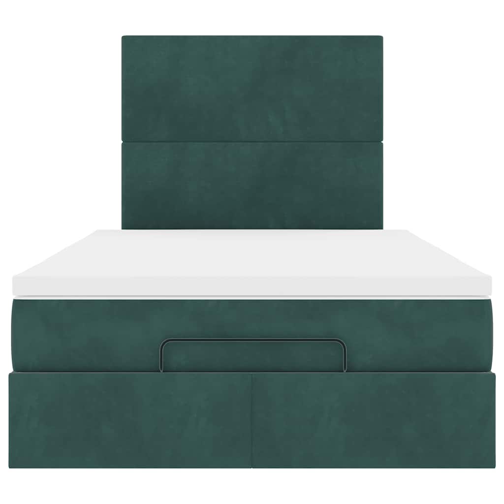 Ottoman-Bett mit Matratzen & LEDs Dunkelgrün 120x200 cm Samt