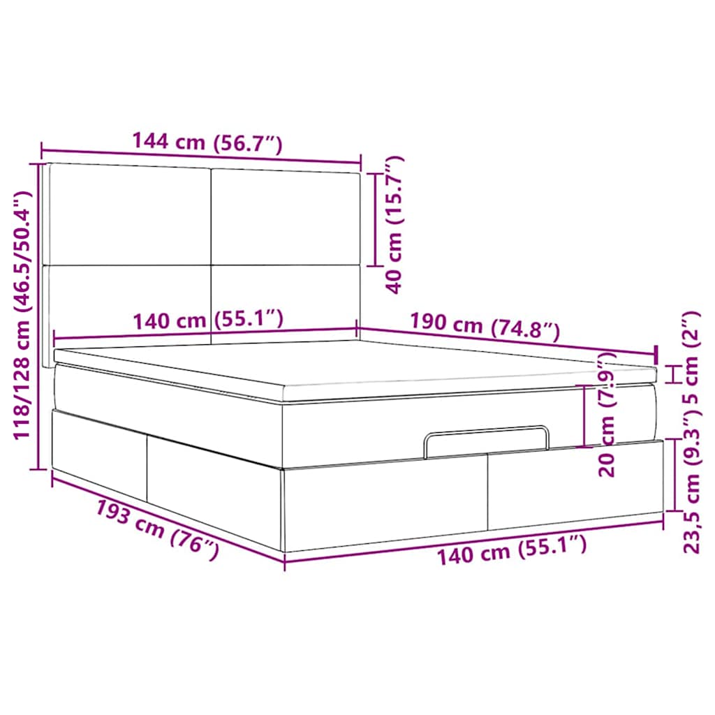 Ottoman-Bett mit Matratzen & LEDs Hellgrau 140x190 cm Samt