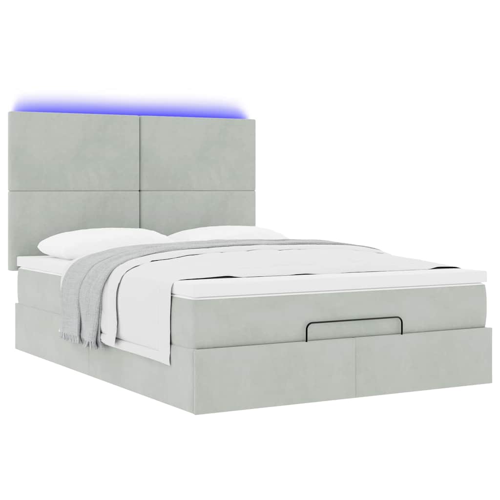 Ottoman-Bett mit Matratzen & LEDs Hellgrau 140x190 cm Samt