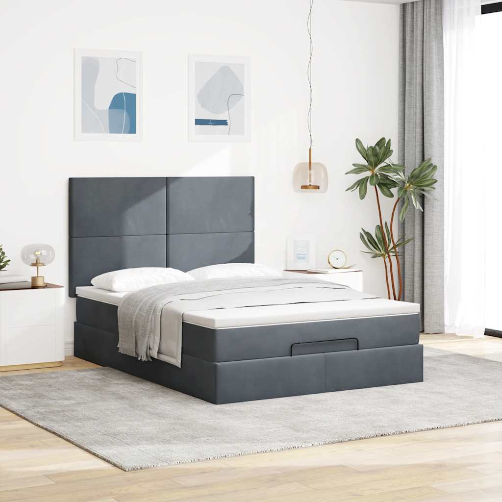 Ottoman-Bett mit Matratzen & LEDs Dunkelgrau 140x190 cm Samt