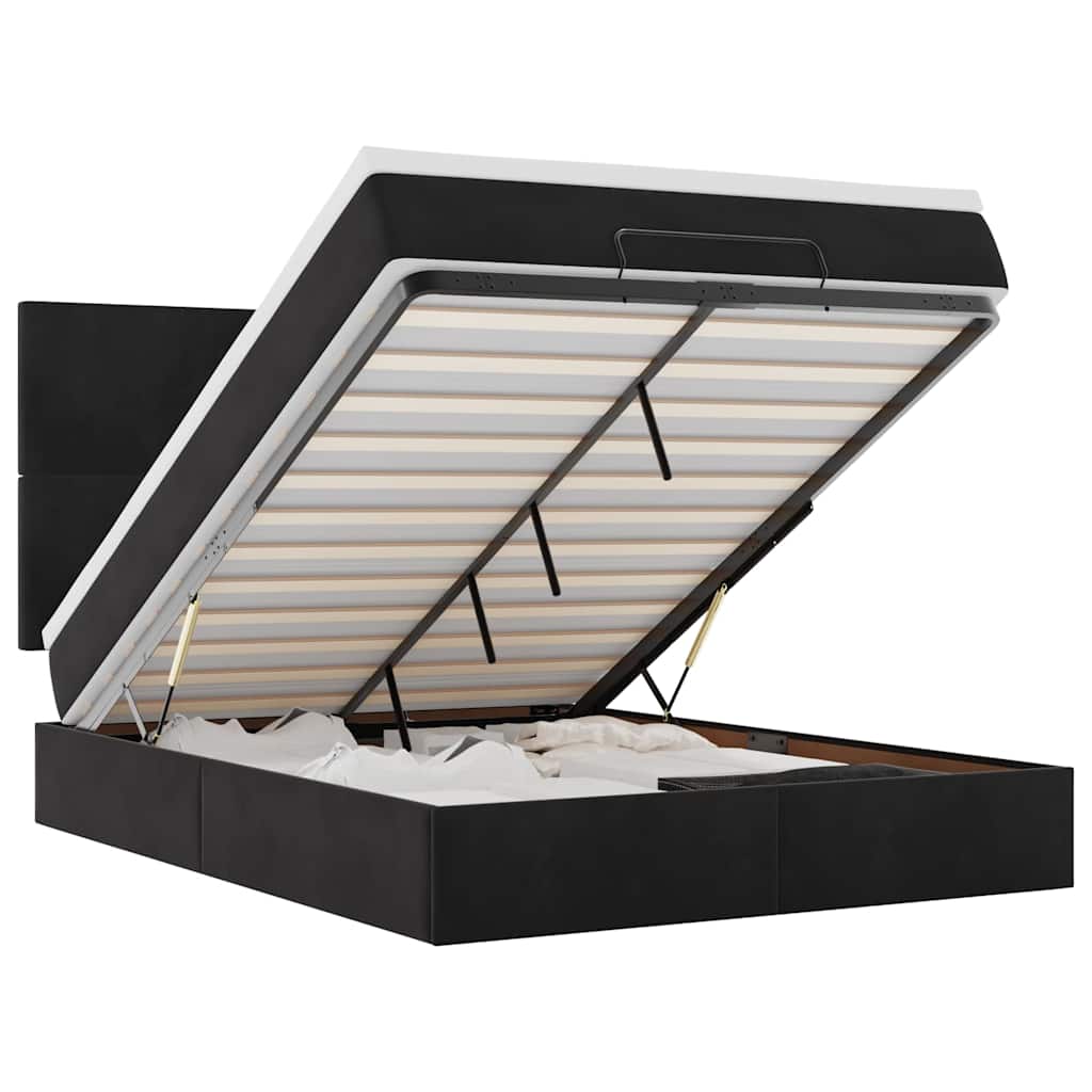 Ottoman-Bett mit Matratzen & LEDs Schwarz 140x190 cm Samt