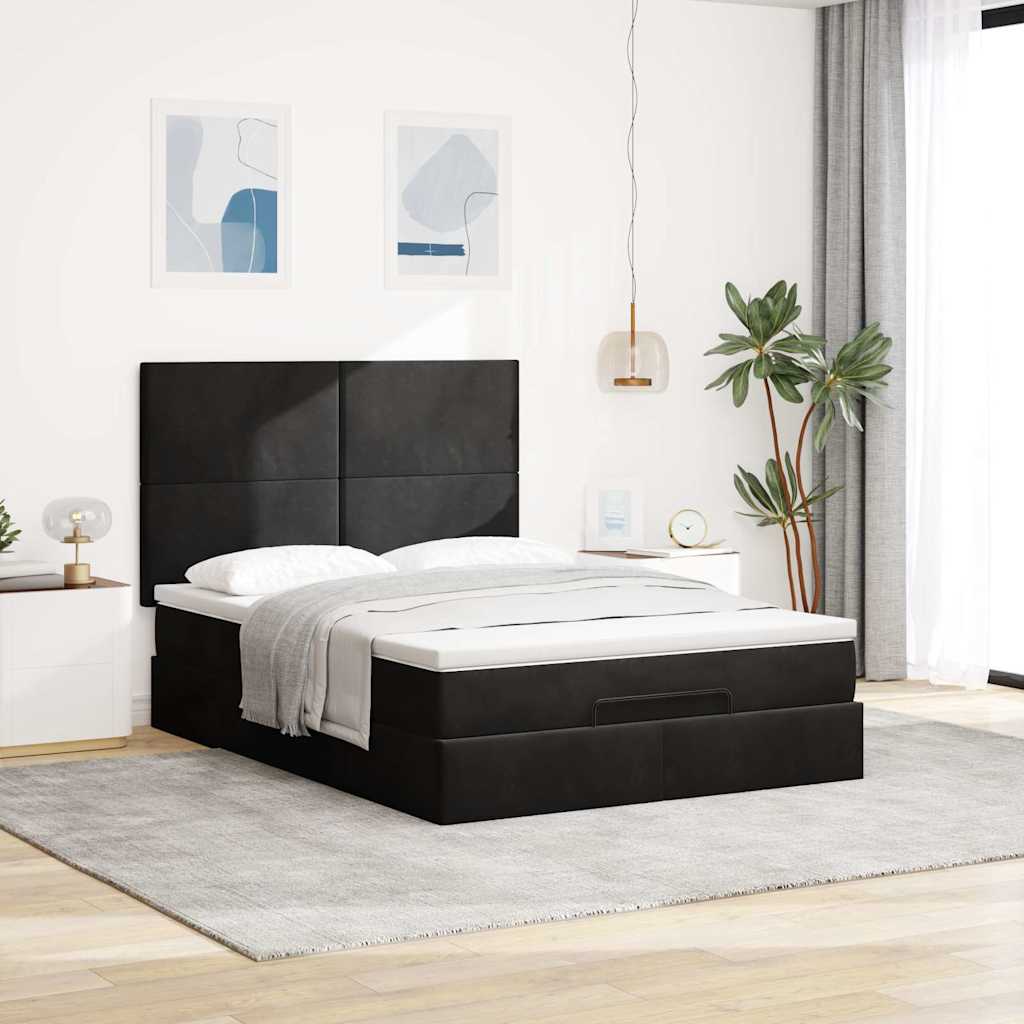Ottoman-Bett mit Matratzen & LEDs Schwarz 140x190 cm Samt