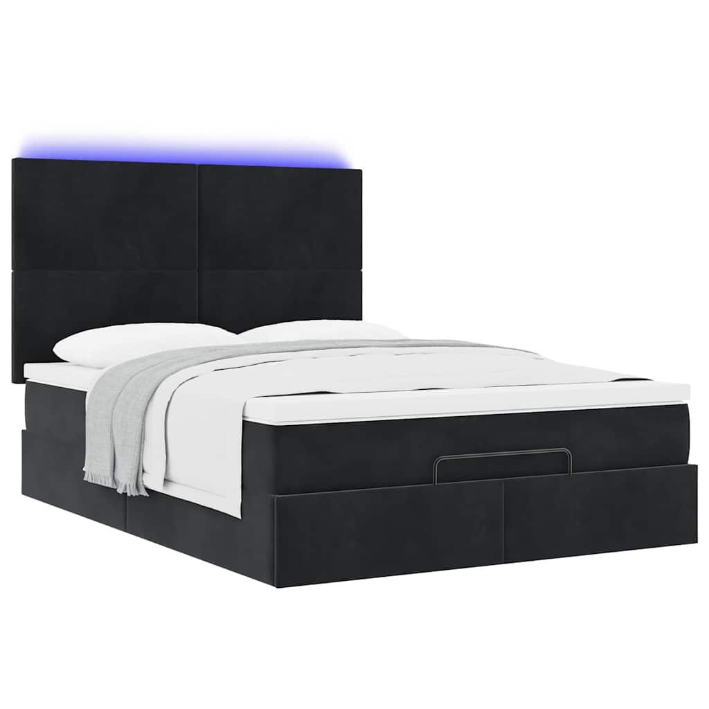 Ottoman-Bett mit Matratzen & LEDs Schwarz 140x190 cm Samt