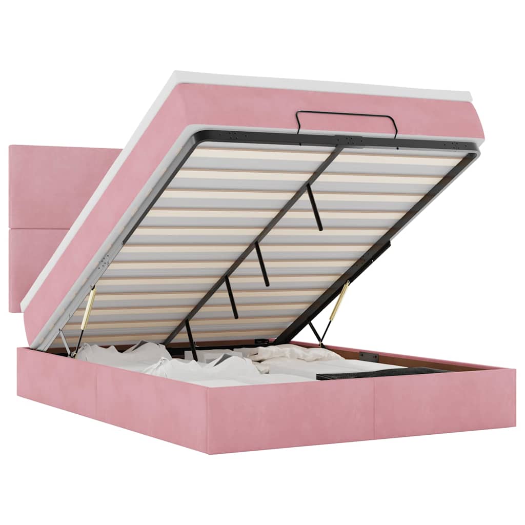 Ottoman-Bett mit Matratzen & LEDs Rosa 140x190 cm Samt