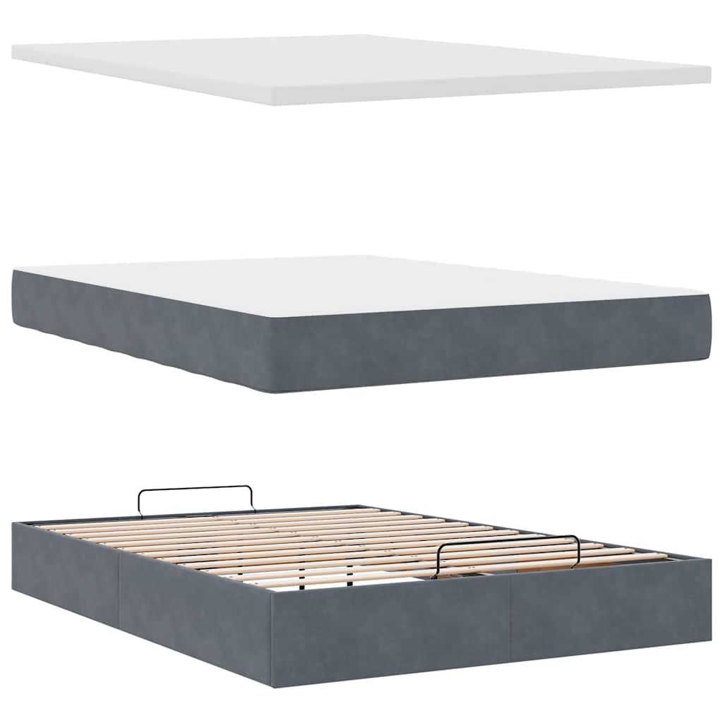 Ottoman-Bett mit Matratzen & LEDs Dunkelgrau 140x200 cm Samt
