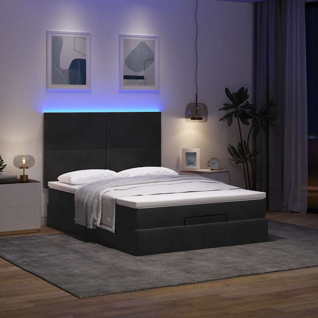 Ottoman-Bett mit Matratzen & LEDs Schwarz 140x200 cm Samt