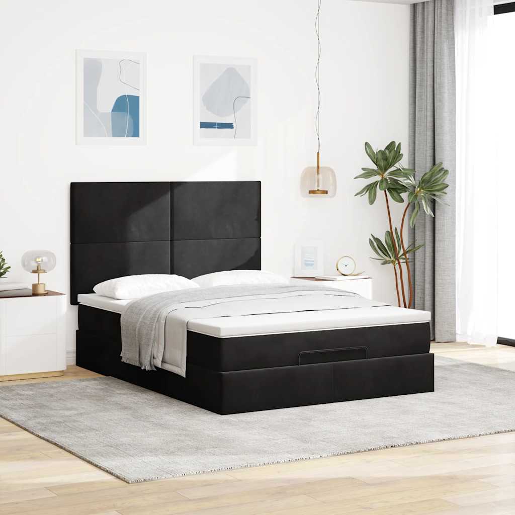 Ottoman-Bett mit Matratzen & LEDs Schwarz 140x200 cm Samt
