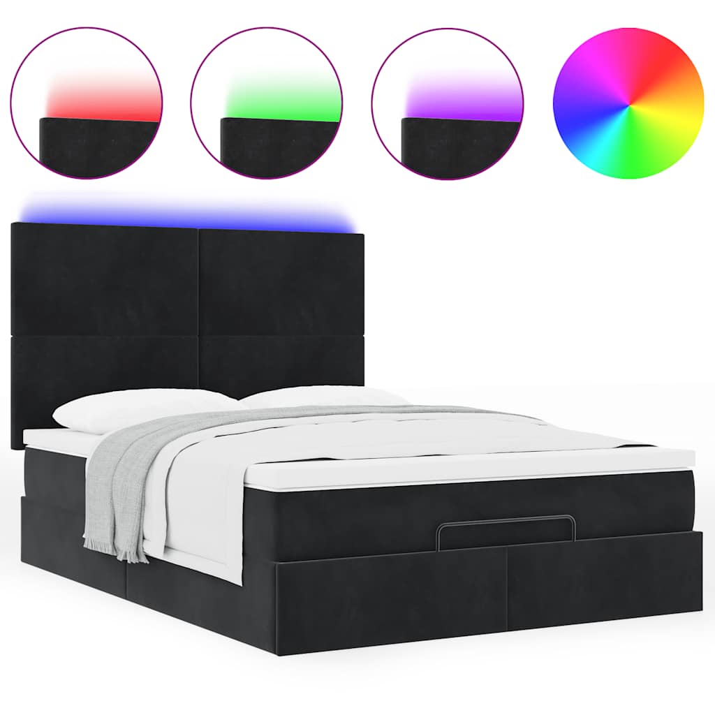 Ottoman-Bett mit Matratzen & LEDs Schwarz 140x200 cm Samt