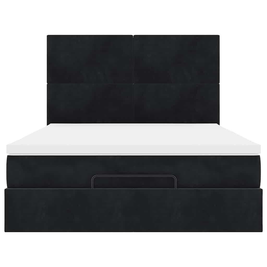 Ottoman-Bett mit Matratzen & LEDs Schwarz 140x200 cm Samt