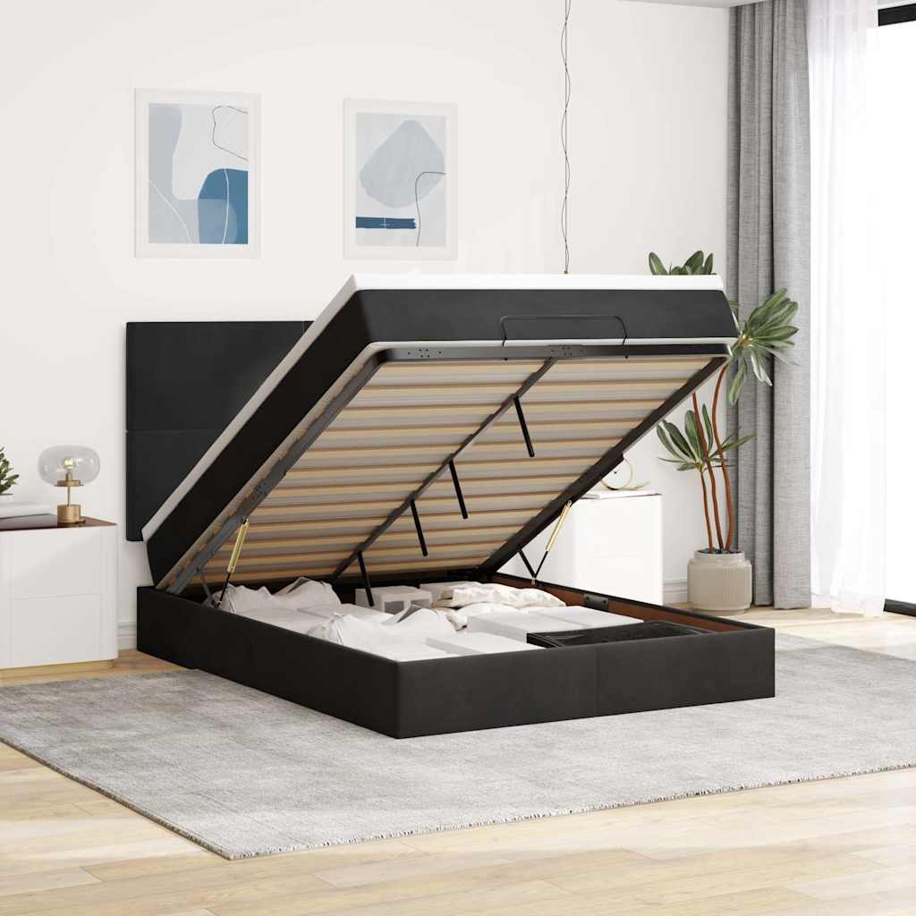 Ottoman-Bett mit Matratzen & LEDs Schwarz 140x200 cm Samt