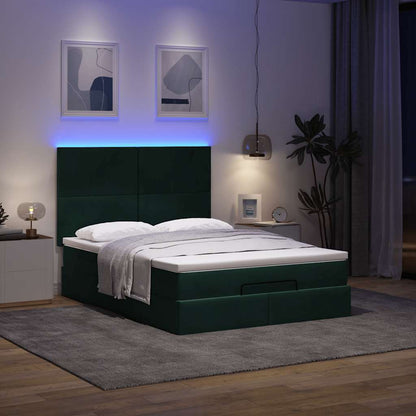 Ottoman-Bett mit Matratzen & LEDs Dunkelgrün 140x200 cm Samt