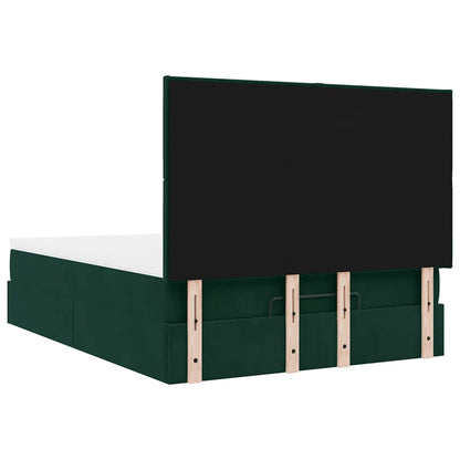 Ottoman-Bett mit Matratzen & LEDs Dunkelgrün 140x200 cm Samt