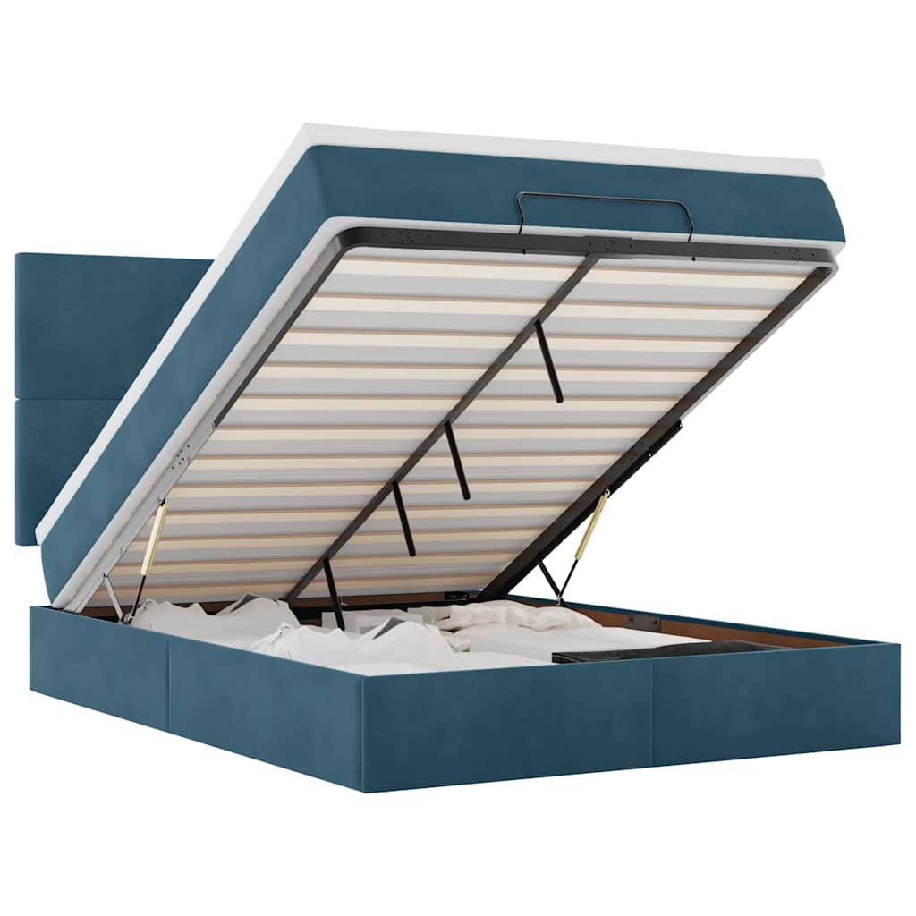 Ottoman-Bett mit Matratzen & LEDs Dunkelblau 140x200 cm Samt