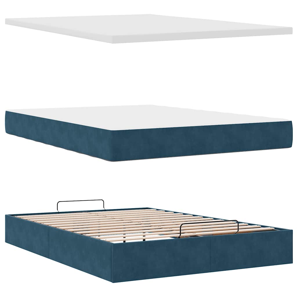 Ottoman-Bett mit Matratzen & LEDs Dunkelblau 140x200 cm Samt