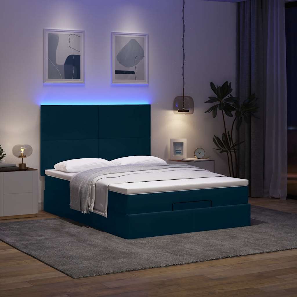 Ottoman-Bett mit Matratzen & LEDs Dunkelblau 140x200 cm Samt