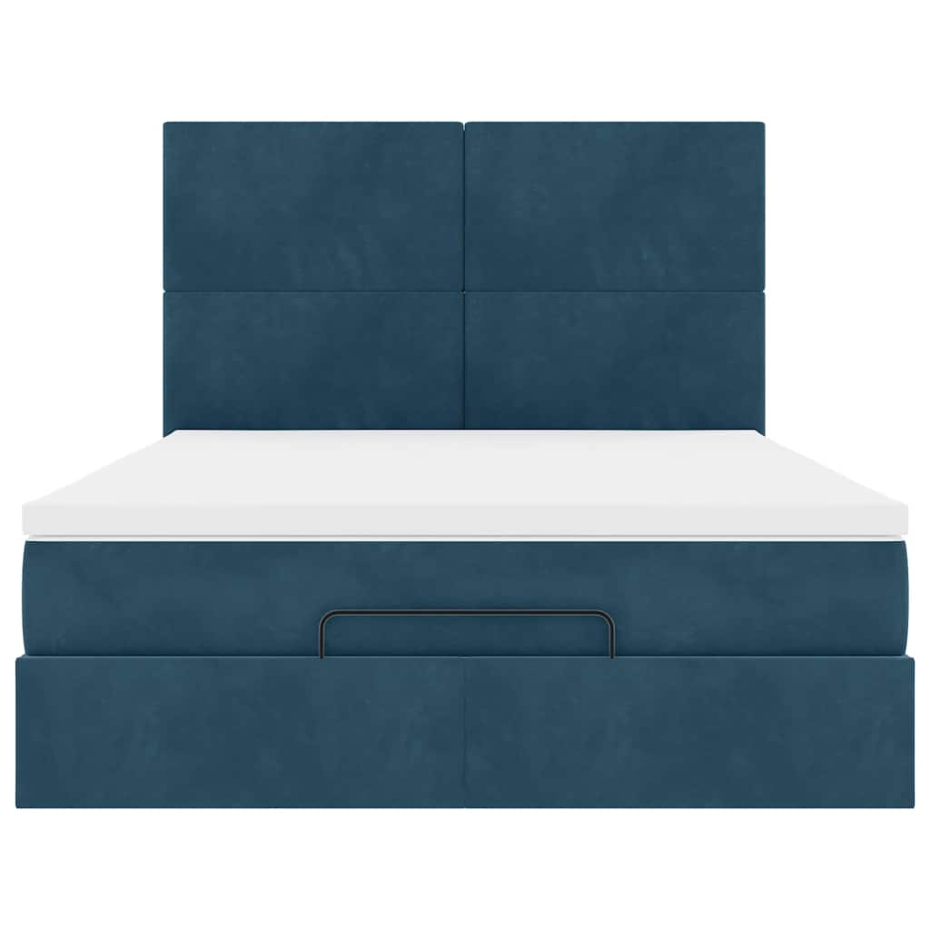 Ottoman-Bett mit Matratzen & LEDs Dunkelblau 140x200 cm Samt
