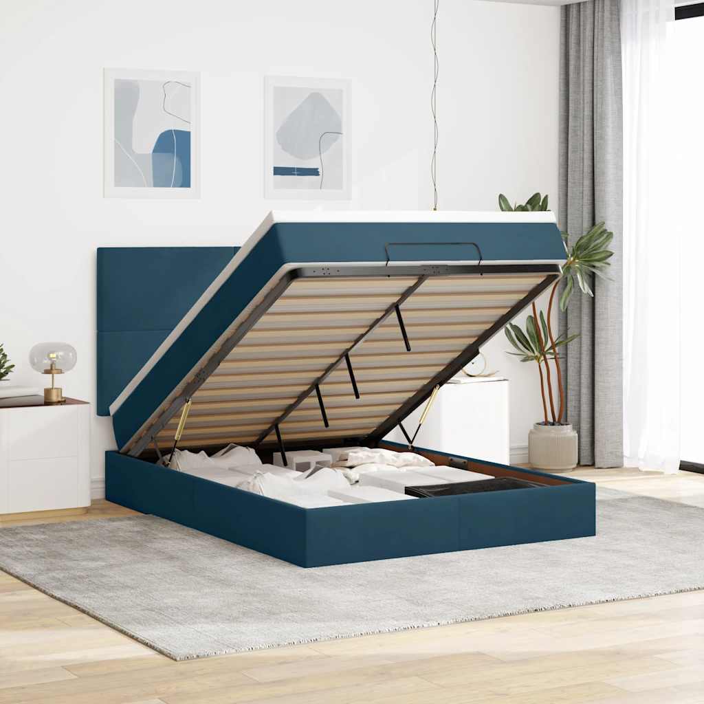 Ottoman-Bett mit Matratzen & LEDs Dunkelblau 140x200 cm Samt