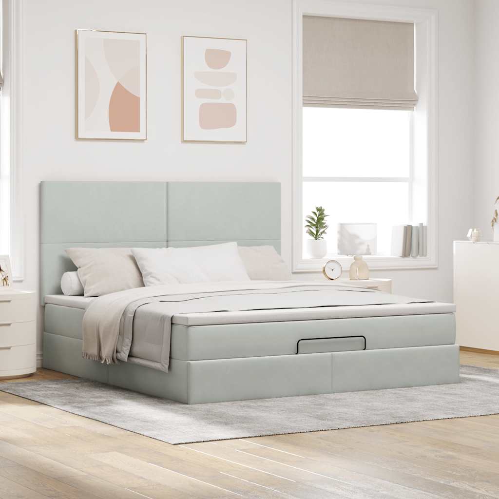 Ottoman-Bett mit Matratzen & LEDs Hellgrau 160x200 cm Samt