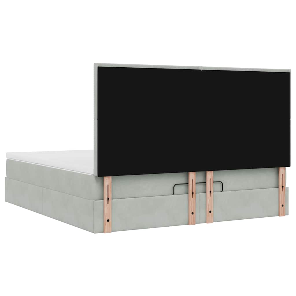 Ottoman-Bett mit Matratzen & LEDs Hellgrau 160x200 cm Samt