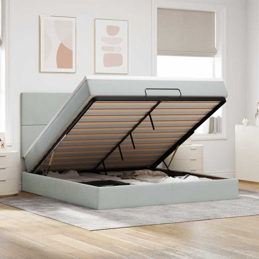 Ottoman-Bett mit Matratzen & LEDs Hellgrau 160x200 cm Samt