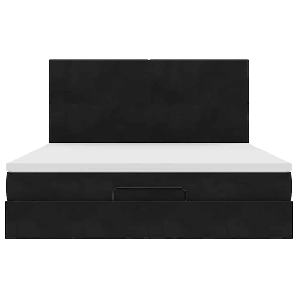 Ottoman-Bett mit Matratzen & LEDs Schwarz 160x200 cm Samt
