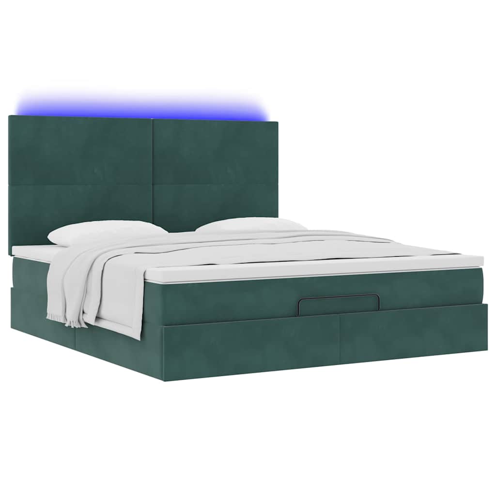 Ottoman-Bett mit Matratzen & LEDs Dunkelgrün 160x200 cm Samt