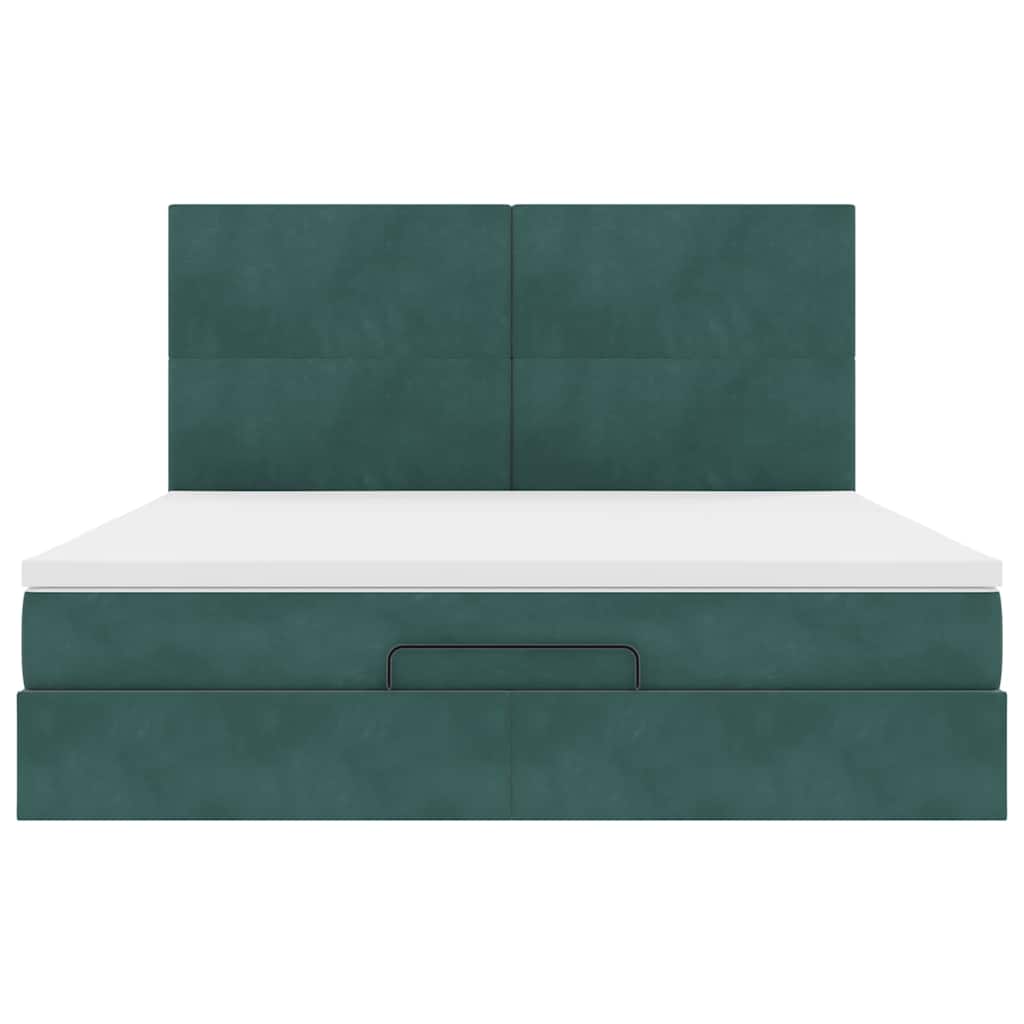 Ottoman-Bett mit Matratzen & LEDs Dunkelgrün 160x200 cm Samt