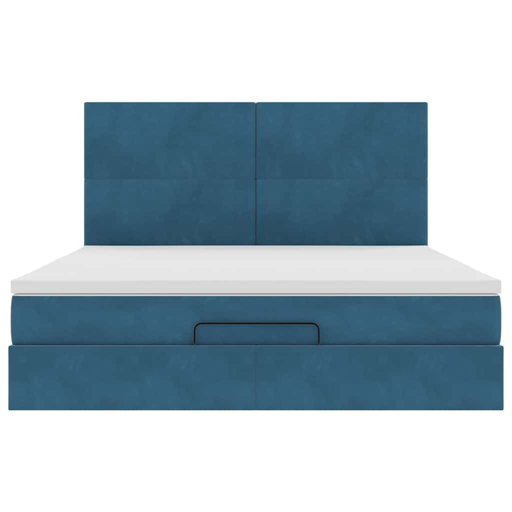 Ottoman-Bett mit Matratzen & LEDs Dunkelblau 160x200 cm Samt