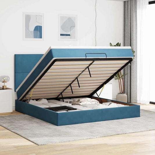 Ottoman-Bett mit Matratzen & LEDs Dunkelblau 160x200 cm Samt