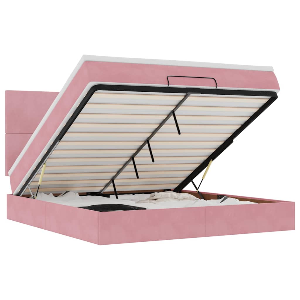 Ottoman-Bett mit Matratzen & LEDs Rosa 160x200 cm Samt