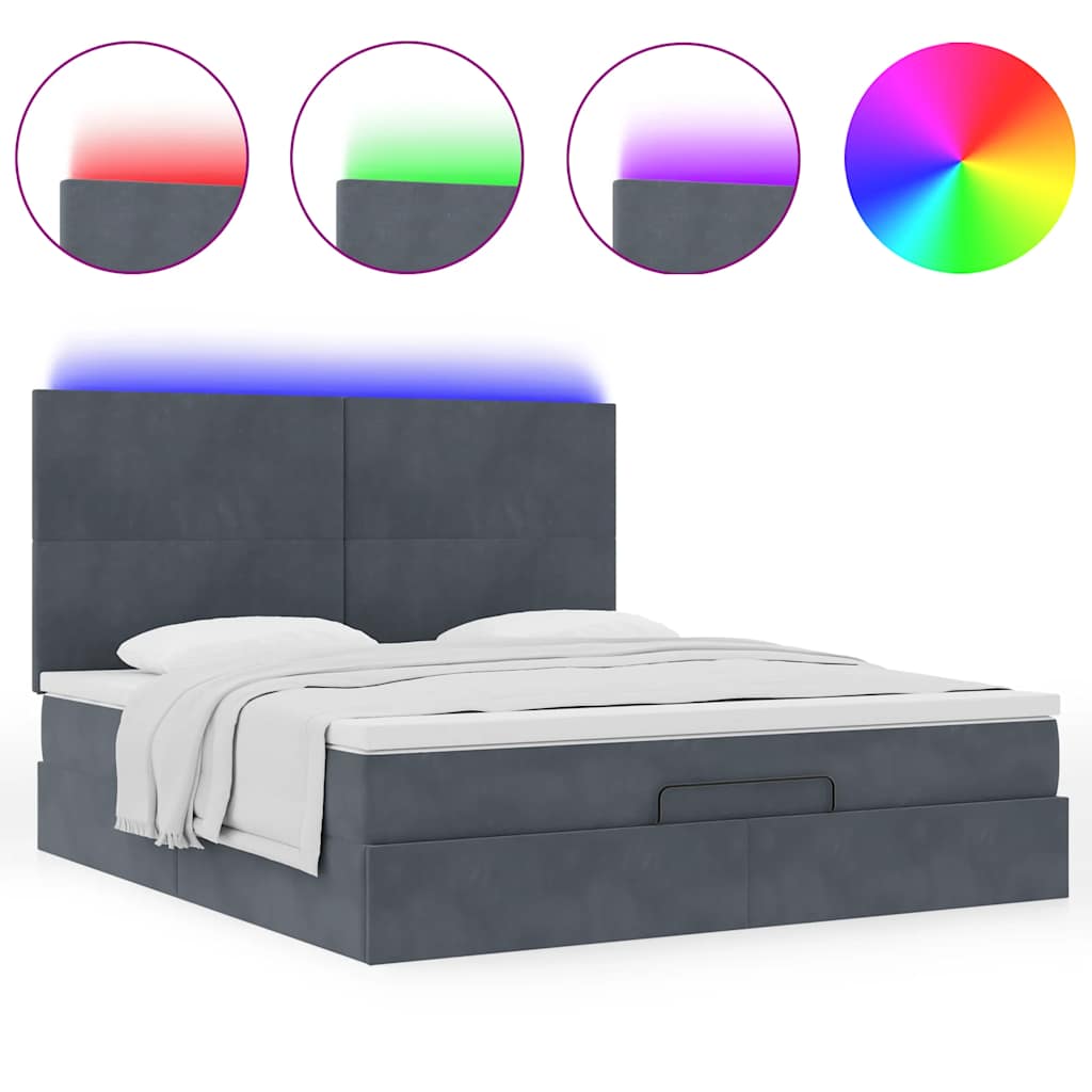 Ottoman-Bett mit Matratzen & LEDs Dunkelgrau 180x200 cm Samt