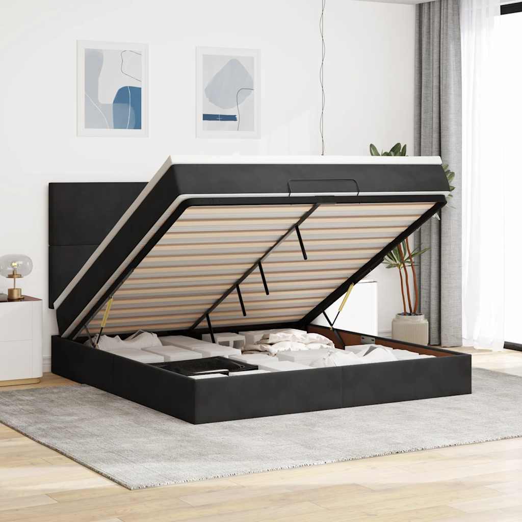 Ottoman-Bett mit Matratzen & LEDs Schwarz 180x200 cm Samt