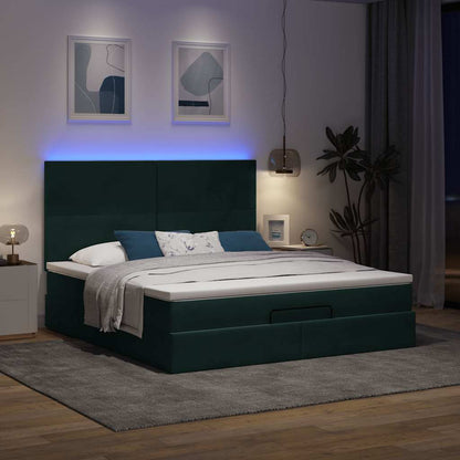 Ottoman-Bett mit Matratzen & LEDs Dunkelgrün 180x200 cm Samt