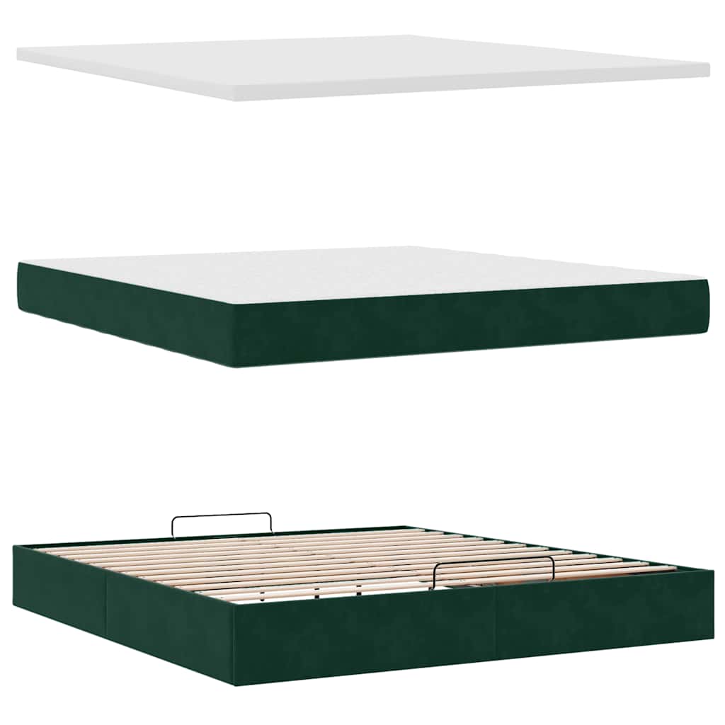 Ottoman-Bett mit Matratzen & LEDs Dunkelgrün 180x200 cm Samt