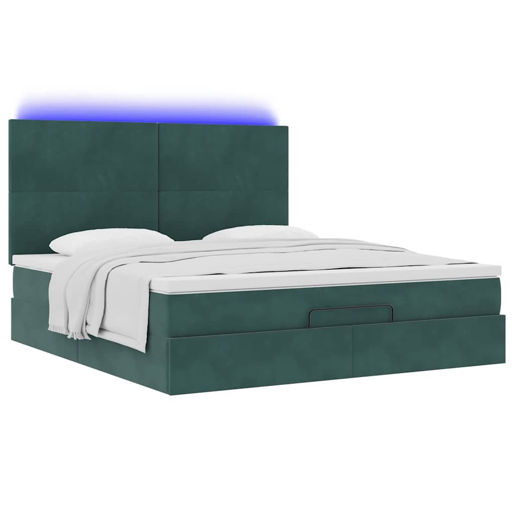 Ottoman-Bett mit Matratzen & LEDs Dunkelgrün 180x200 cm Samt