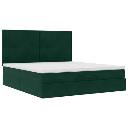Ottoman-Bett mit Matratzen & LEDs Dunkelgrün 180x200 cm Samt