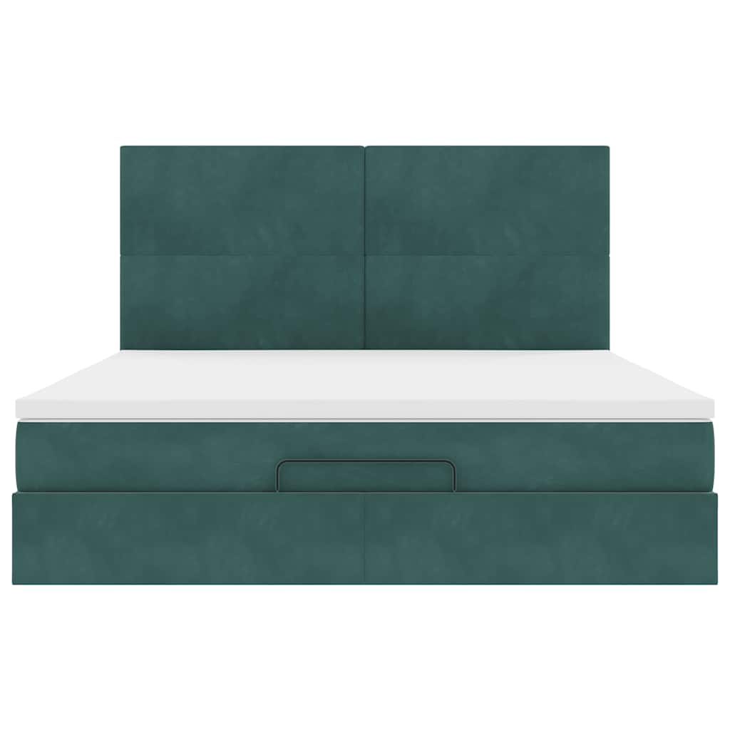 Ottoman-Bett mit Matratzen & LEDs Dunkelgrün 180x200 cm Samt