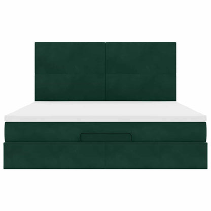 Ottoman-Bett mit Matratzen & LEDs Dunkelgrün 180x200 cm Samt