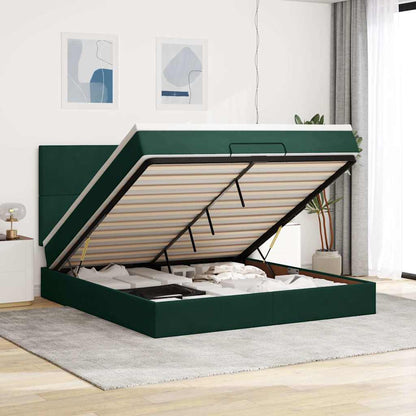 Ottoman-Bett mit Matratzen & LEDs Dunkelgrün 180x200 cm Samt