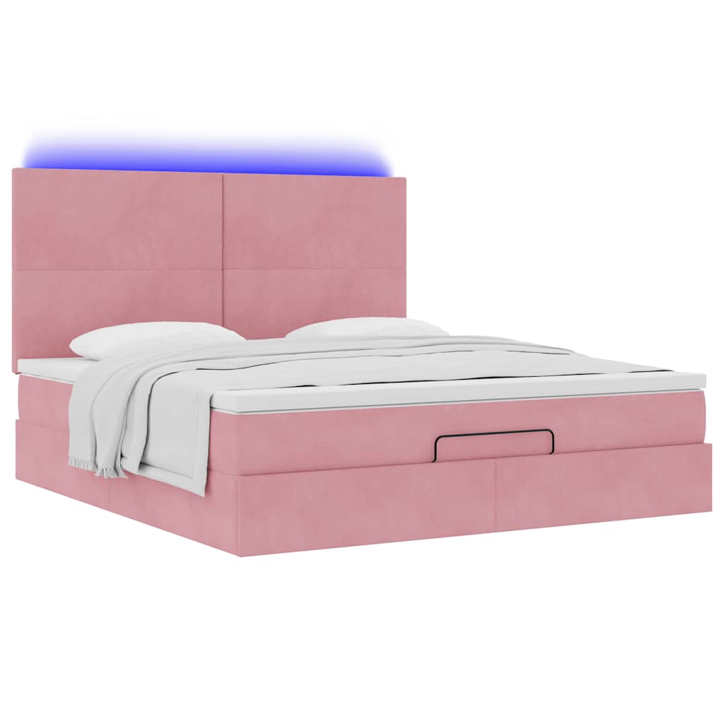 Ottoman-Bett mit Matratzen & LEDs Rosa 180x200 cm Samt