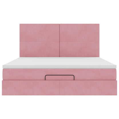 Ottoman-Bett mit Matratzen & LEDs Rosa 180x200 cm Samt