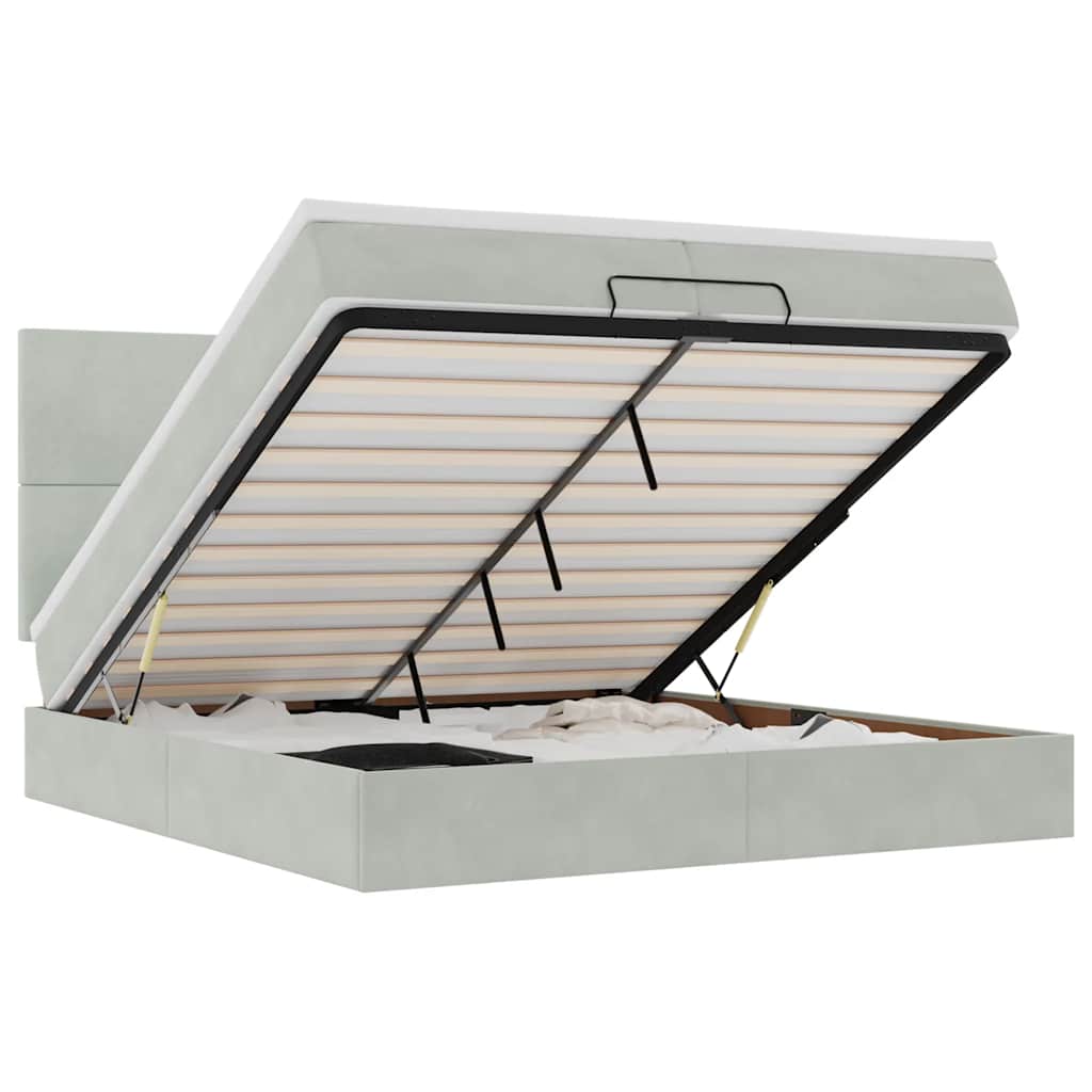 Ottoman-Bett mit Matratzen & LEDs Hellgrau 200x200 cm Samt