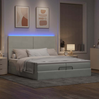 Ottoman-Bett mit Matratzen & LEDs Hellgrau 200x200 cm Samt