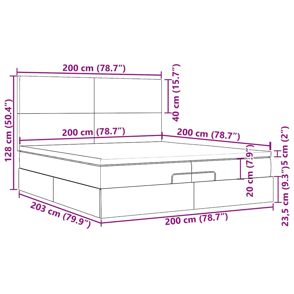 Ottoman-Bett mit Matratzen & LEDs Hellgrau 200x200 cm Samt