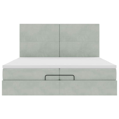 Ottoman-Bett mit Matratzen & LEDs Hellgrau 200x200 cm Samt
