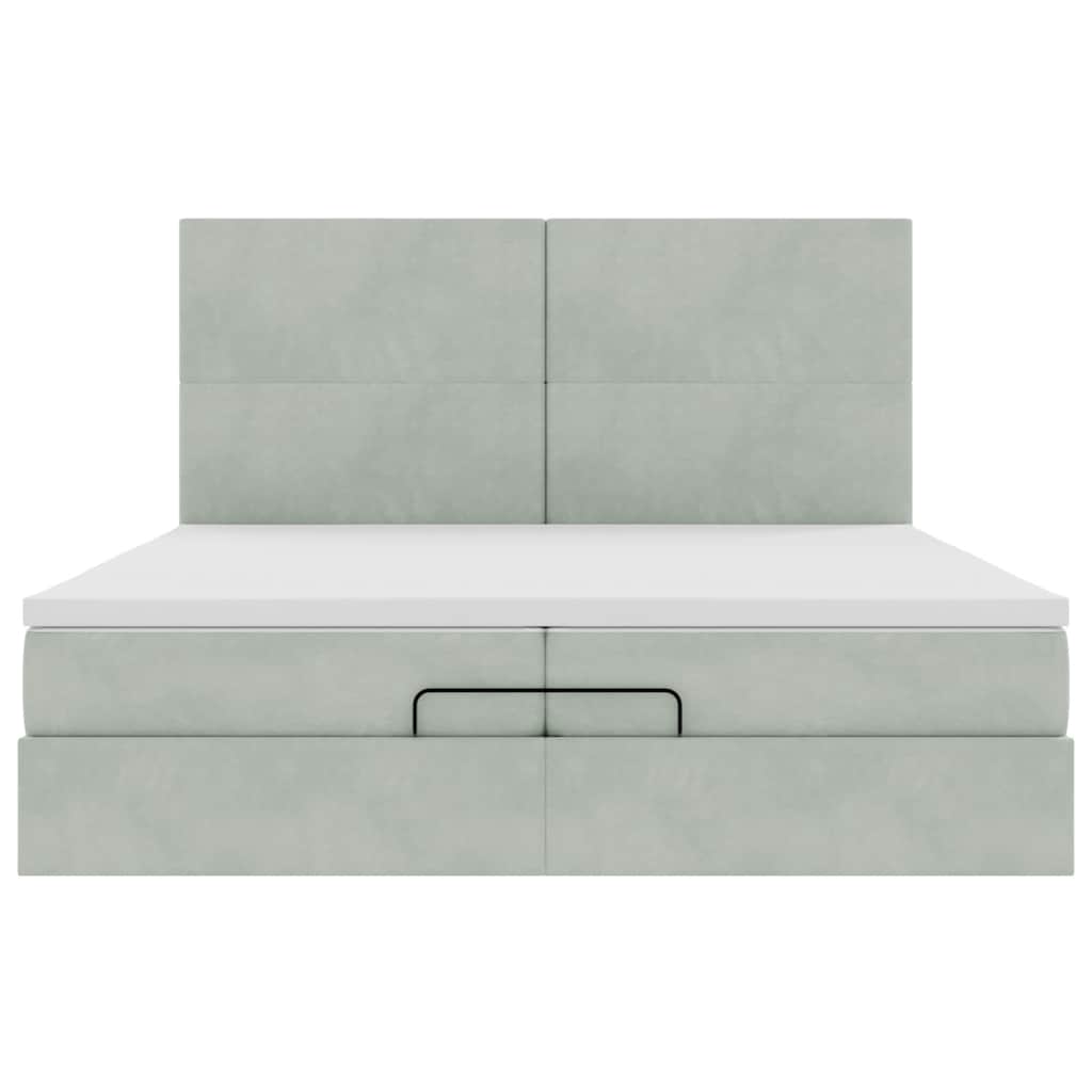 Ottoman-Bett mit Matratzen & LEDs Hellgrau 200x200 cm Samt