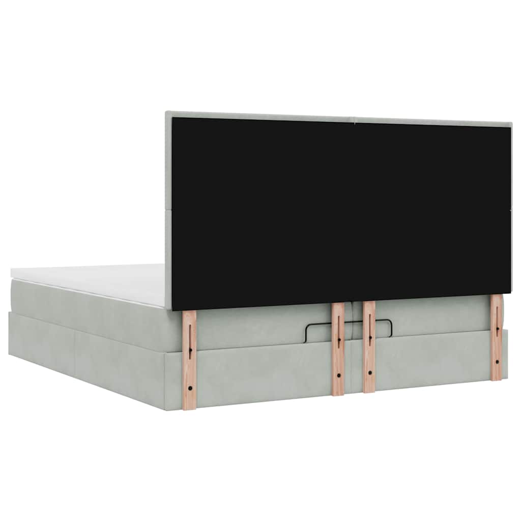 Ottoman-Bett mit Matratzen & LEDs Hellgrau 200x200 cm Samt