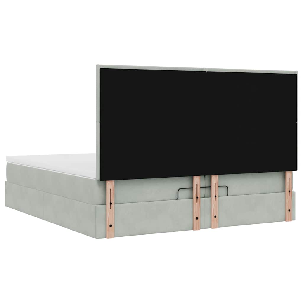 Ottoman-Bett mit Matratzen & LEDs Hellgrau 200x200 cm Samt