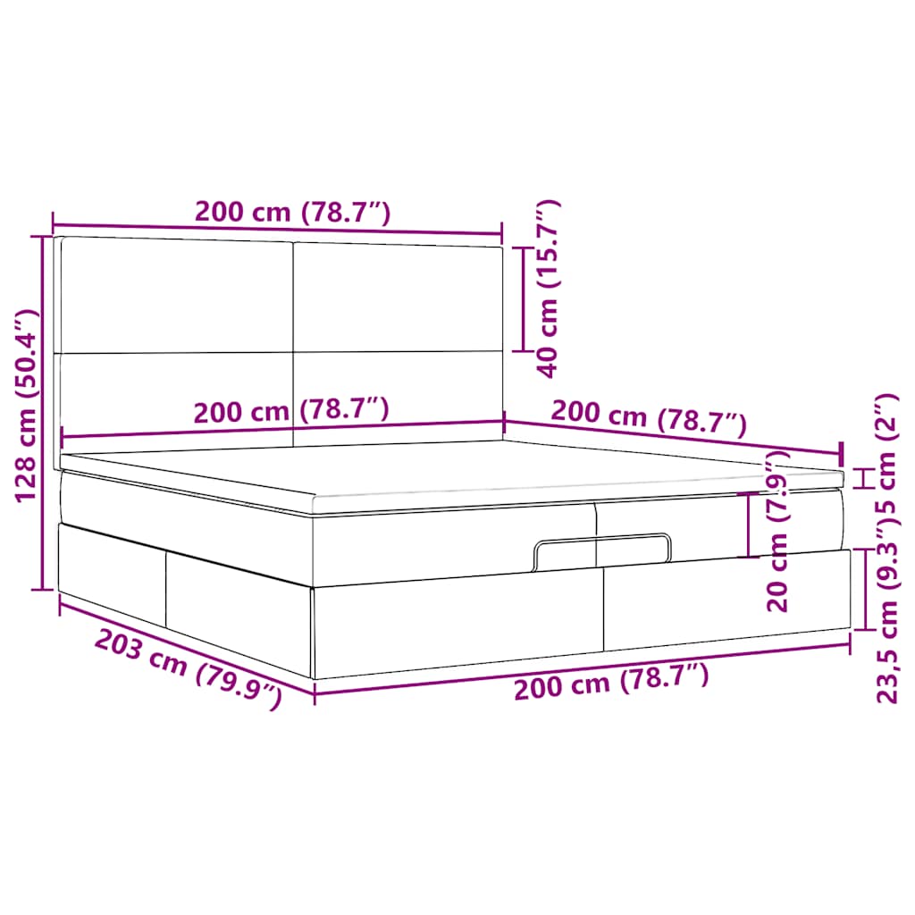Ottoman-Bett mit Matratzen & LEDs Dunkelgrau 200x200 cm Samt