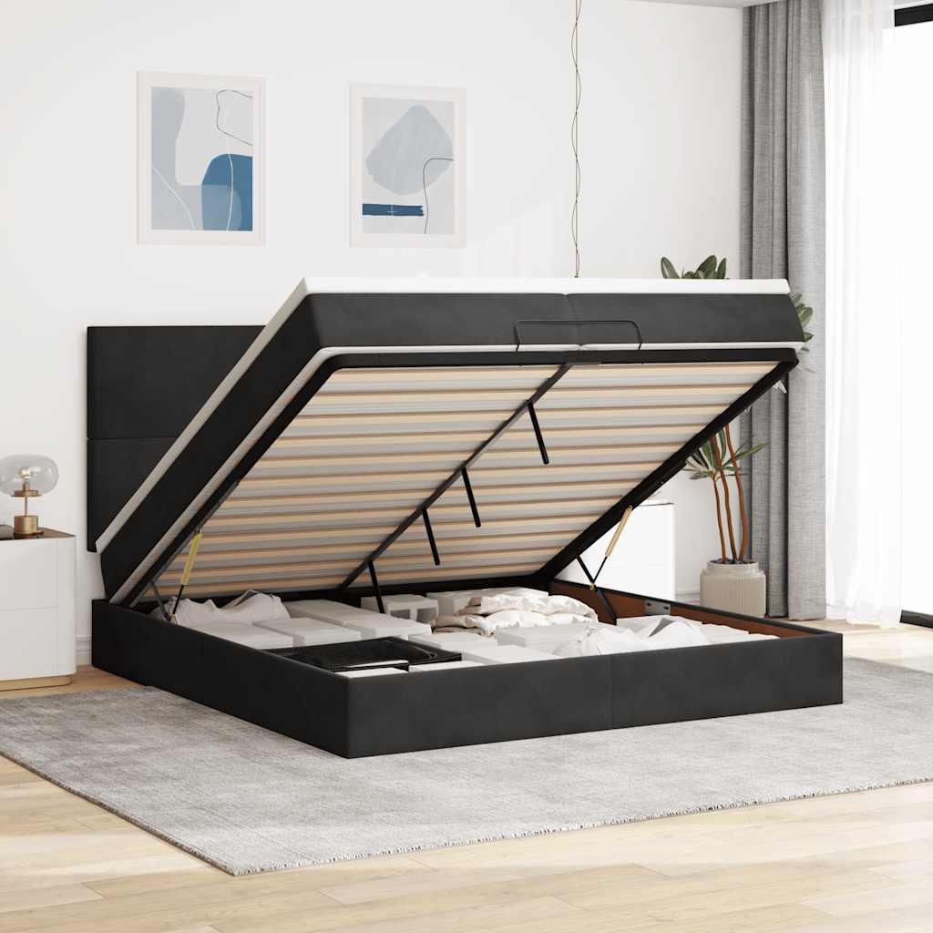 Ottoman-Bett mit Matratzen & LEDs Schwarz 200x200 cm Samt